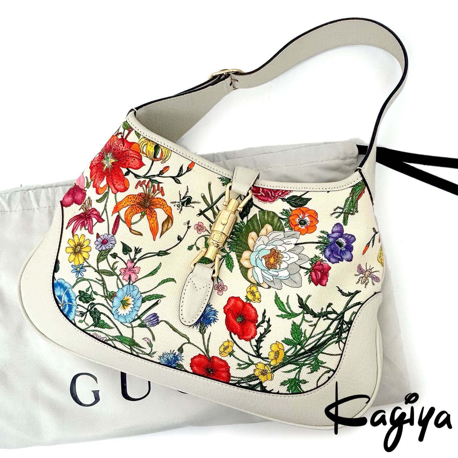 GUCCI グッチ フローラ ワンショルダー バッグ 肩がけ アイボリー レディース 花柄 フラワー ネイビー レディース