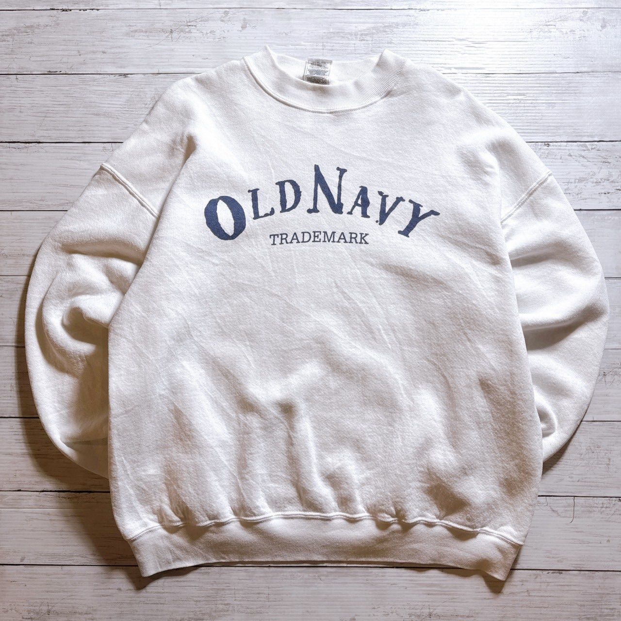 【定番ブランド】90s Vintage OLD NAVY SWEATSHIRT オールドネイビー ホワイト 白 ロゴプリント クルーネック スウェット トレーナー アメカジ ストリート カジュアル 古着 ヴィンテージ #Q6317