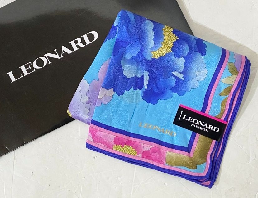 日本製 LEONARD レオナール フラワーモチーフ シルク コットン スカーフ