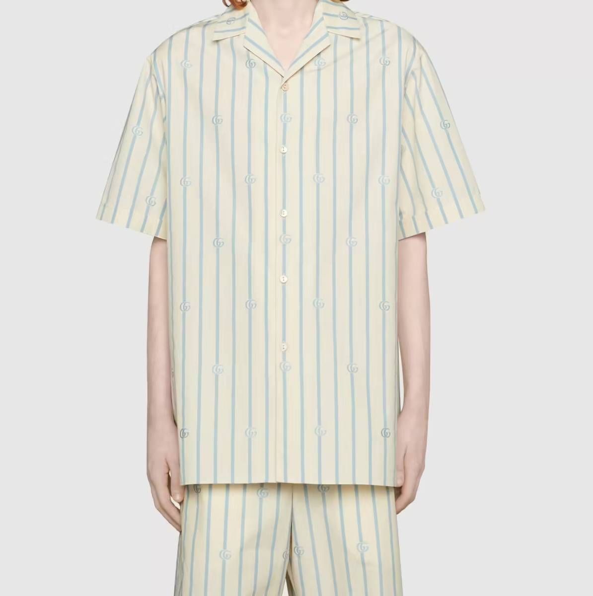 GUCCI｜グッチ ダブルG ストライプ コットン ボウリングシャツ