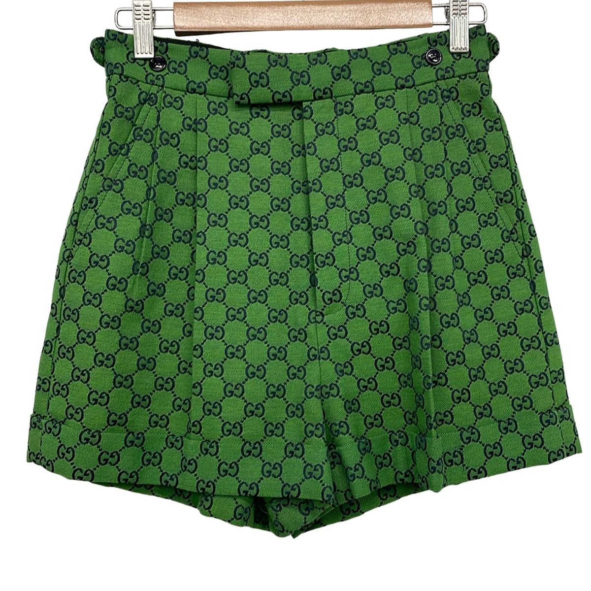 GUCCI(グッチ) ショートパンツ サイズ38 S レディース美品 - 663813 グリーン×ネイビー GG柄