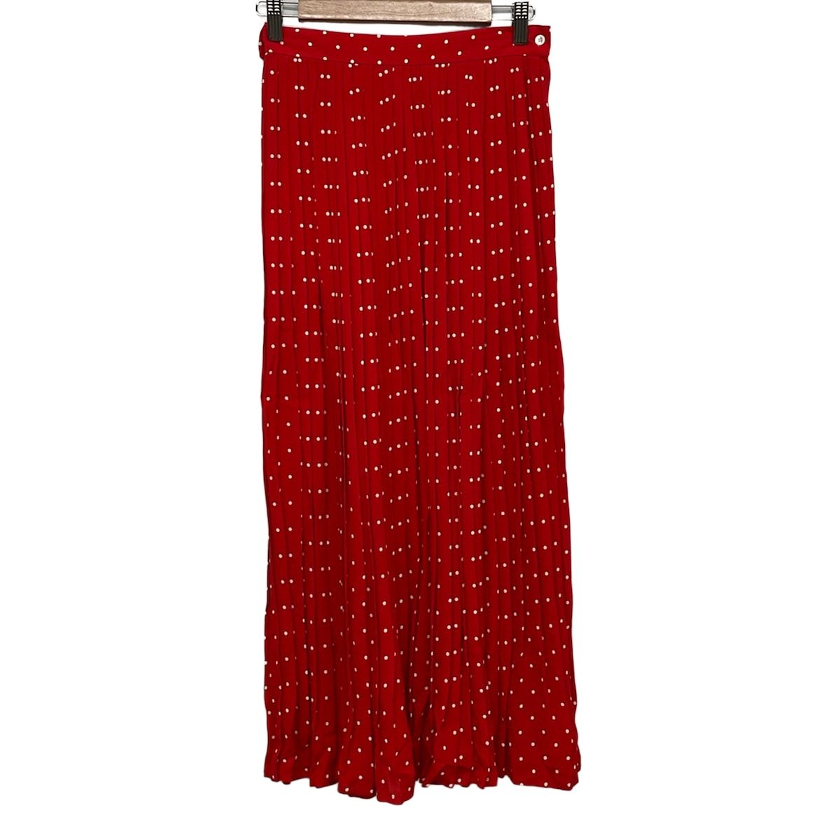 CELINE(セリーヌ) ロングスカート サイズ36 S レディース美品 - 2J056171D レッド×白 マキシ丈/ドット柄/プリーツ 33,280円