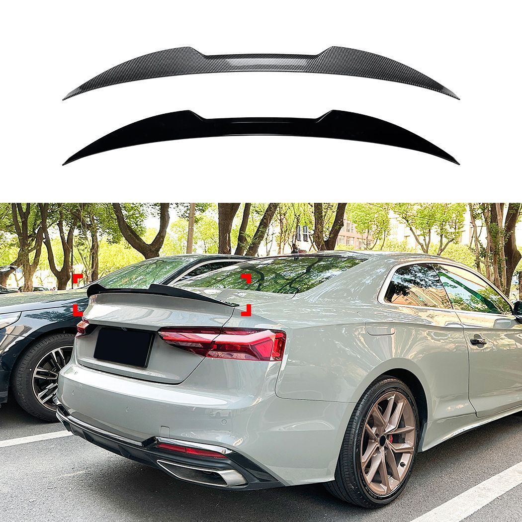 アウディ Audi A5 F5 Coupe 2017-2024年 リアトランクスポイラー ブレード形状 ABS製 ピアノブラック／カーボン調 車体後部 外装ドレスアップ リアビューアクセント