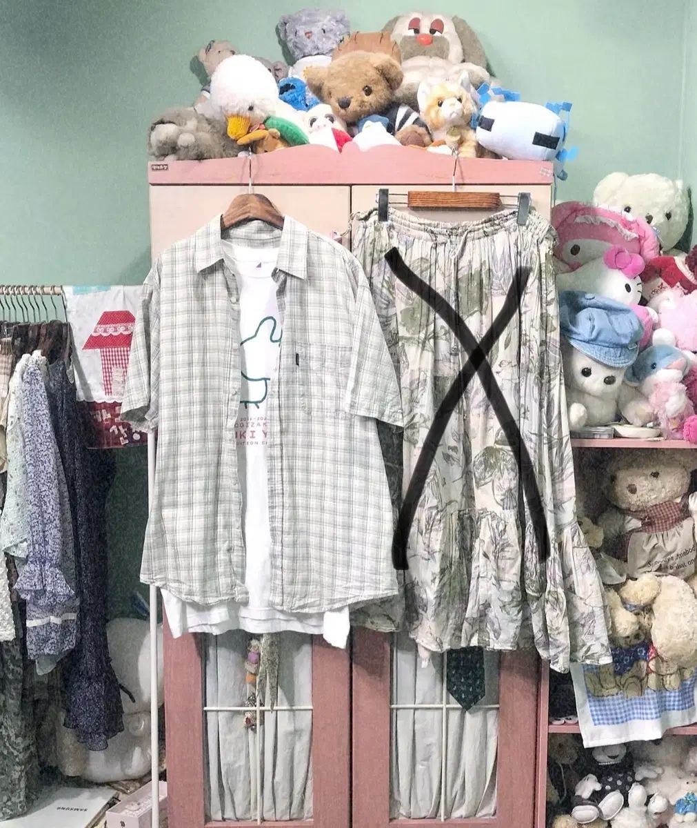 カモメ山荘 カモメ ヴィンテージ 半袖 セット (2 セット) 夜 Tシャツ チェックシャツ 66