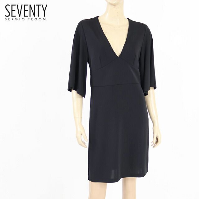 セブンティ SEVENTY レディース ワンピース ミディアム バックカットアウトフレアーワンピース ブラック系 イタリア製（サイズ/S）sk0267