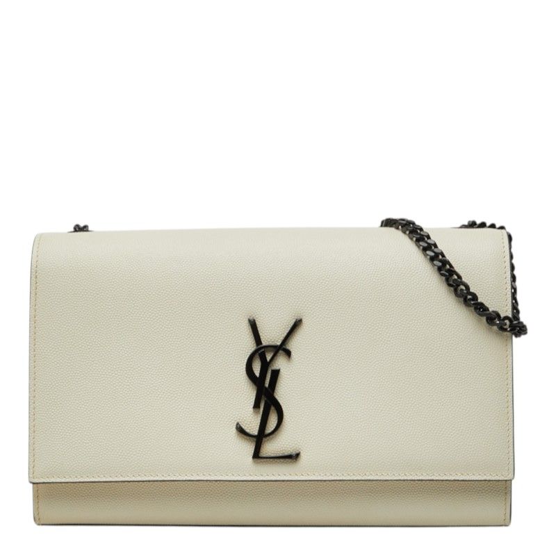 サンローラン カサンドラ ケイト YSLロゴ チェーン ショルダーバッグ 364021 ホワイト ブラック レザー レディース SAINT LAURENT【1-0282766】