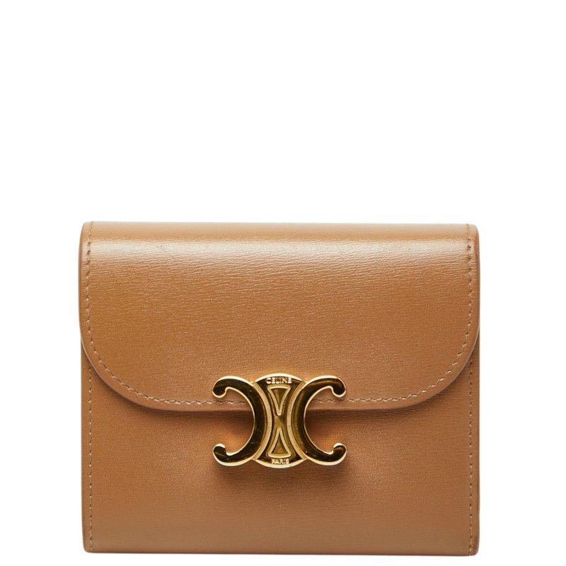 セリーヌ トリオンフ スモール フラップウォレット 三つ折り財布 ブラウン レザー レディース CELINE【1-0286604】