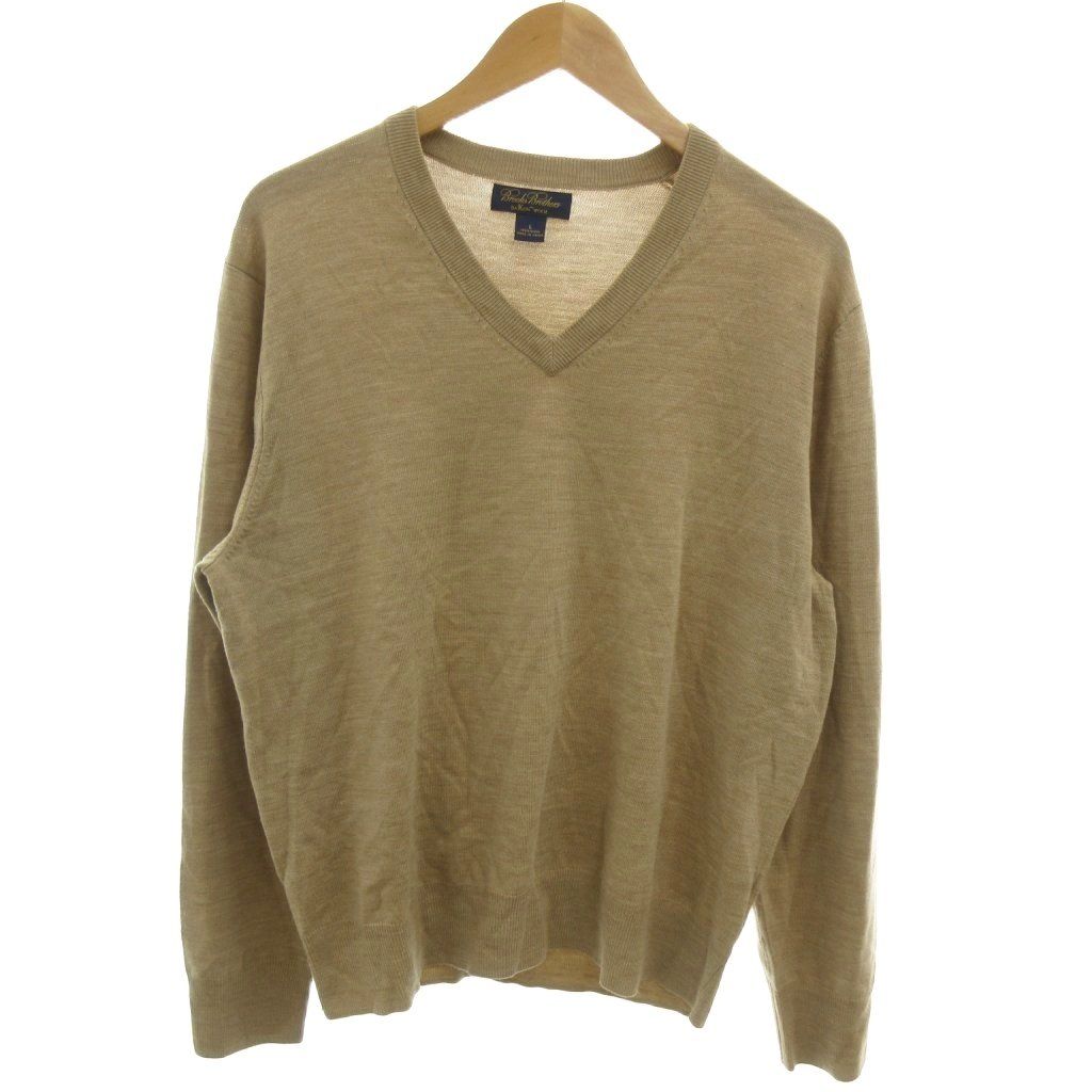 ブルックスブラザーズ BROOKS BROTHERS 美品 ニット セーター Saxon Wool Vネック 長袖 無地 薄手 ウール L ベージュ /MX ■ECG008