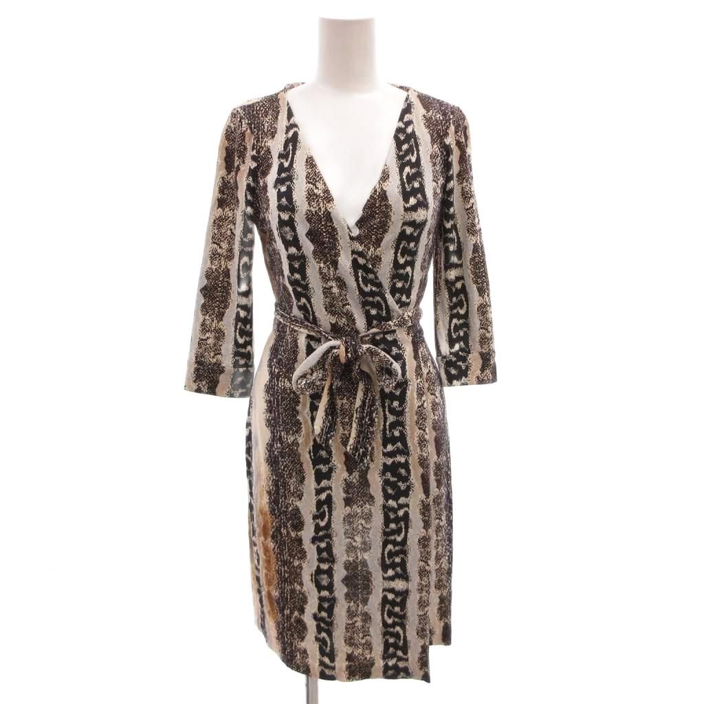 ダイアンフォンファステンバーグ DIANE von FURSTENBERG 美品 ラップワンピース ひざ丈 総柄 七分袖 絹 シルク カシュクール 0 黒 ブラック マルチカラー /GV ■GY80 14,630円