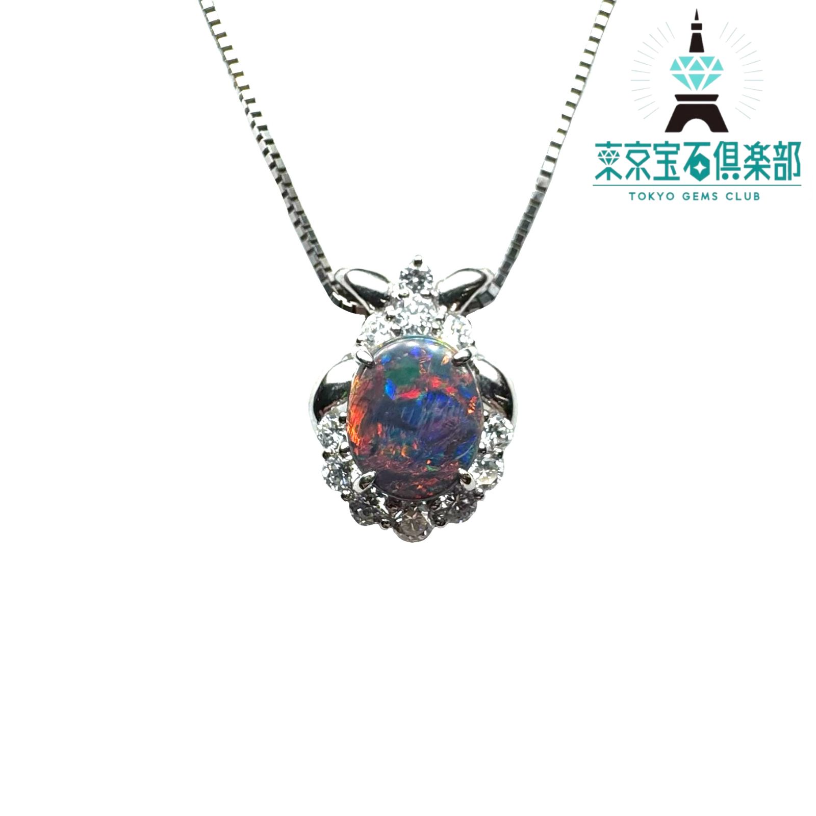Pt900/Pt850 ブラックオパール　ダイヤモンド　ネックレス　長さ調節アジャスター付き 104,500円
