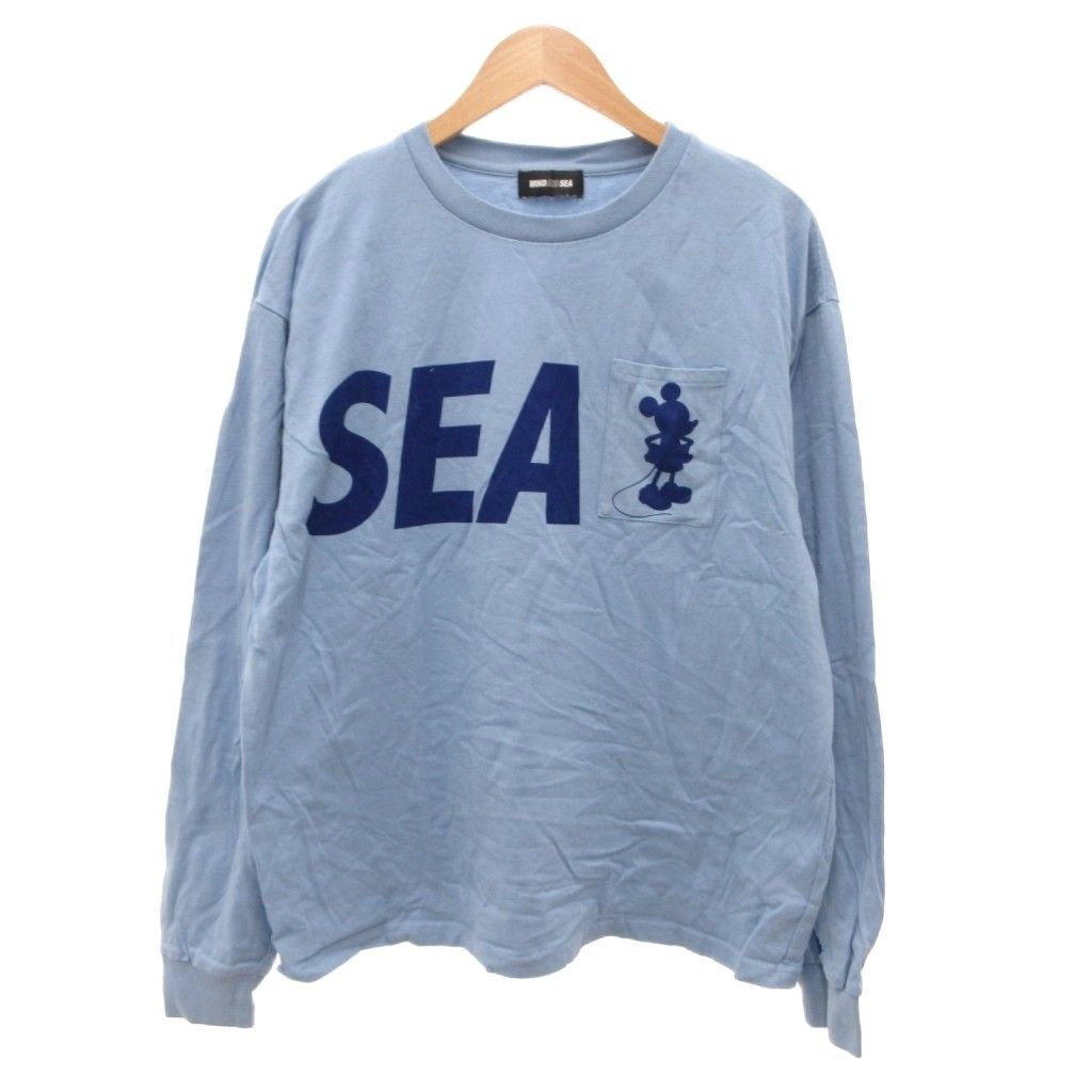ウィンダンシー WIND AND SEA Tシャツ ロンT 長袖 ロゴプリント 胸ポケット M ライトブルー /JS ■GY50