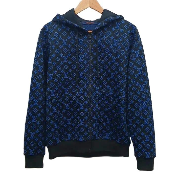 ルイヴィトン LOUIS VUITTON 23SS モノグラムジップスルー パーカー フーディー ジップアップ XS RM2319 SQ5 HOY04W ロゴ 長袖 黒 ブラック 青 ブルー /KW ■GY40