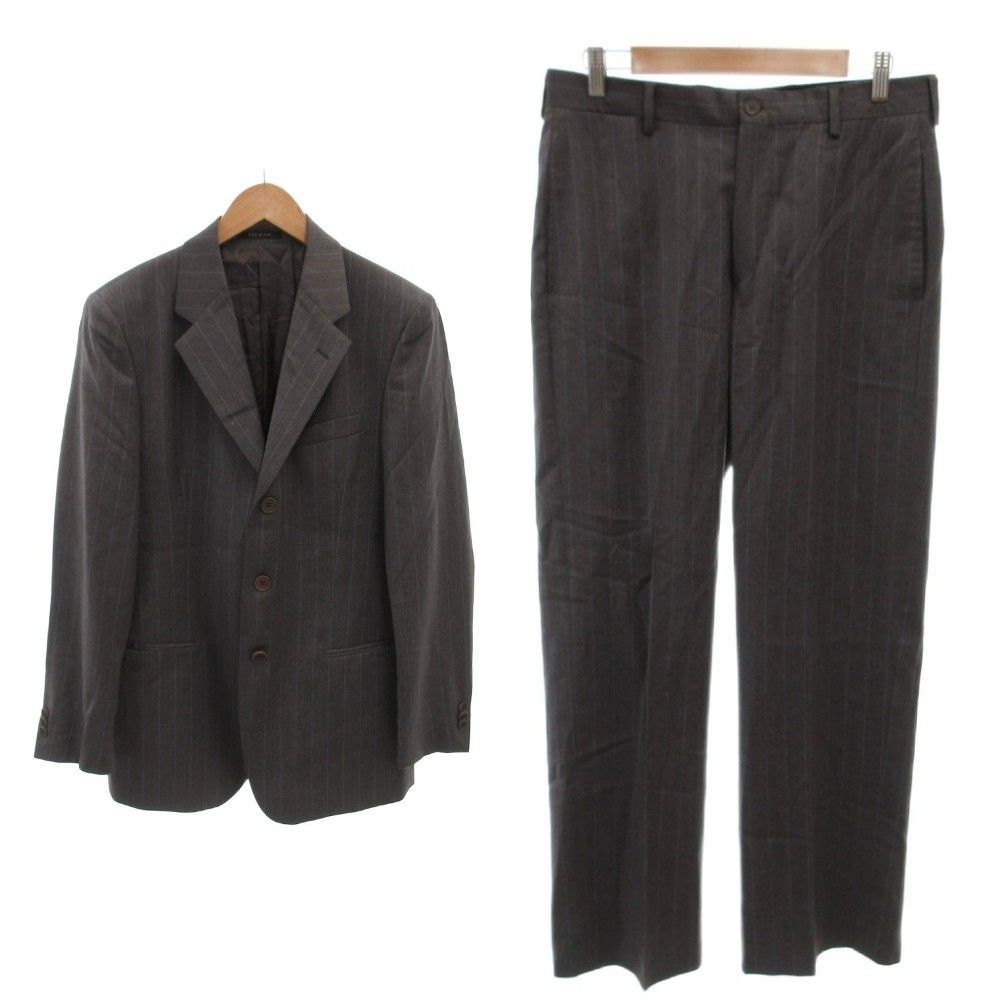 エンポリオアルマーニ EMPORIO ARMANI 美品 セットアップ スーツ テーラードジャケット スラックス ストライプ柄 シングルブレスト フォーマル 総裏地 3B ウール 48 グレー /MX
