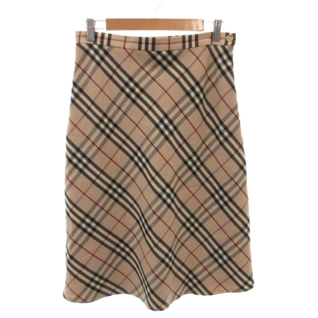 バーバリー ロンドン BURBERRY LONDON 美品 フレアスカート ミディ丈 ノバチェック イングランド製 サイドジップ開閉 ベージュ 黒 ブラック /MX 14,742円