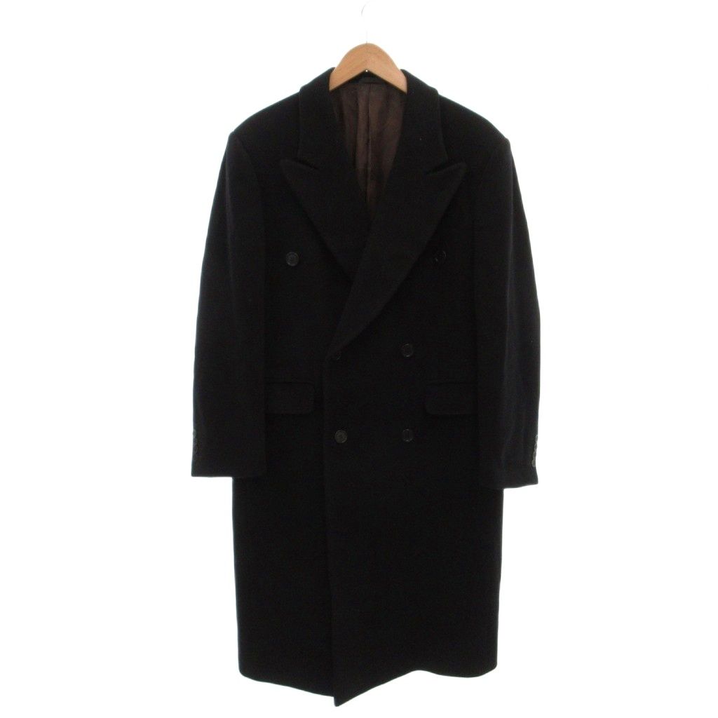 ジャンフランコフェレ GIANFRANCO FERRE 127 STUDIO ヴィンテージ チェスターコート ダブルブレスト ロング丈 ピークドラペル 46 黒 ブラック /MX ■GY50
