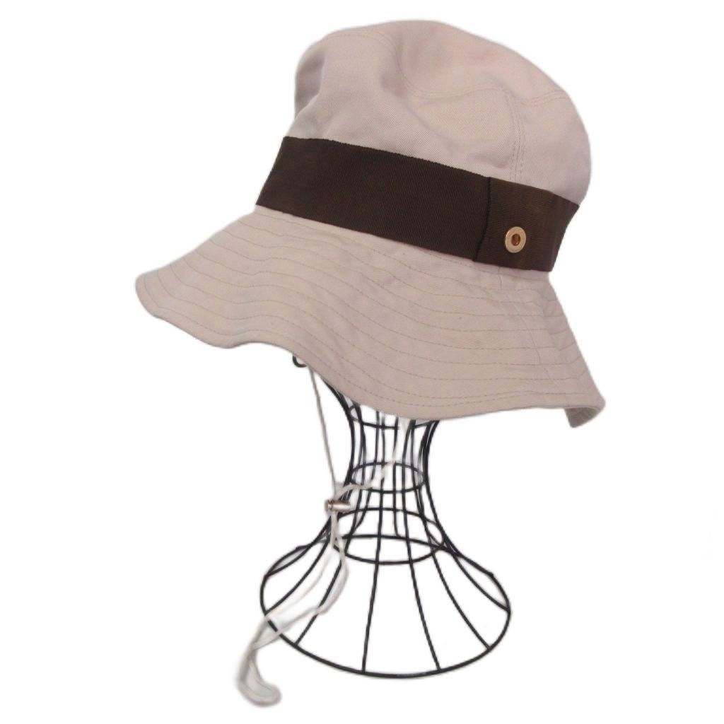 ロロピアーナ Loro Piana 美品 バケットハット 帽子 M あご紐 リボン デザイン ハトメ ベージュ ■IBO104