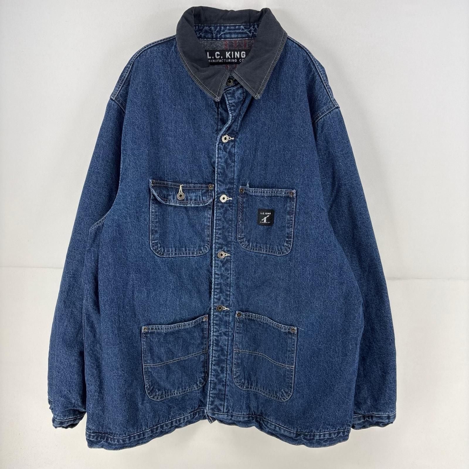 古着 エルシーキング L.C. King USA製 デニム デニムジャケット ワンポイント カバーオール ブランケットライナー 2XL ブルー メンズ 7,700円
