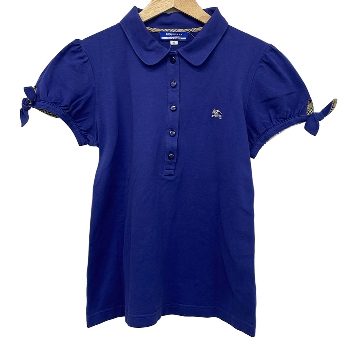 Burberry Blue Label(バーバリーブルーレーベル) 半袖ポロシャツ サイズ38 M レディース美品 - ネイビー リボン