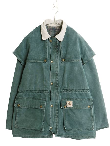 90s カーハート ダック ケープ コート メンズ XL 古着 オールド CB5043 ジャケット カバーオール ブランケット ライナー ハンター グリーン 24,750円