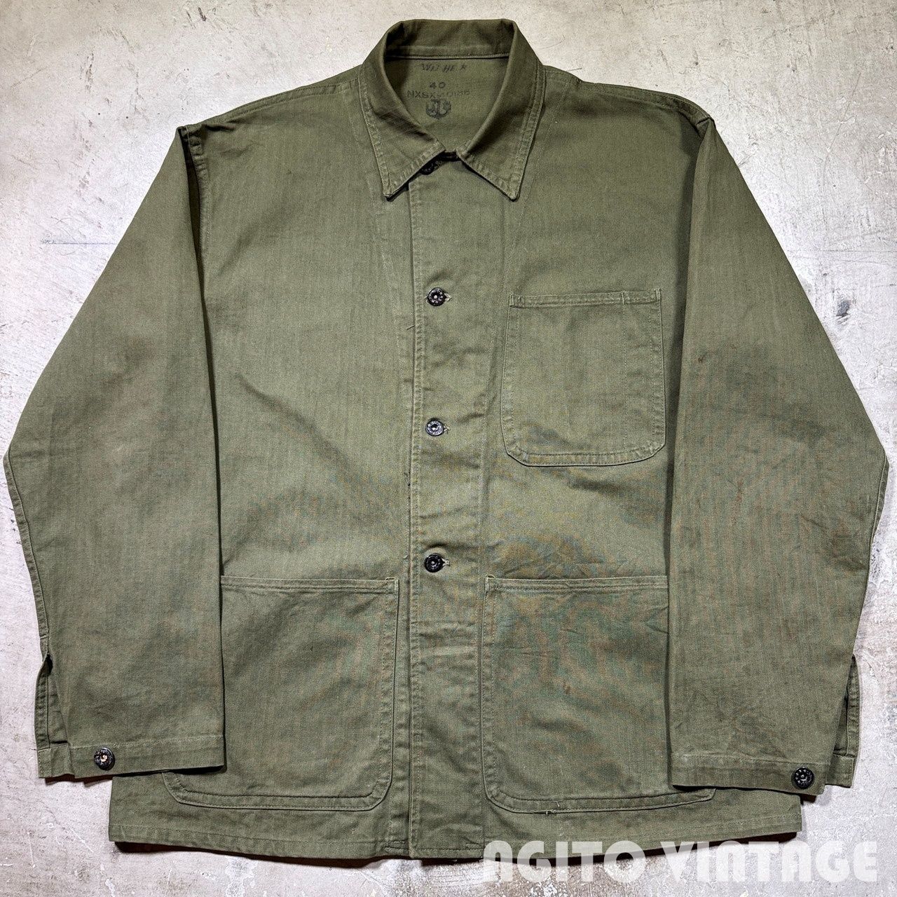 40's U.S.NAVY N-3 HBTジャケット USN ヘリンボーンツイル 月桂樹ボタン WW II ミリタリー 海軍 size40