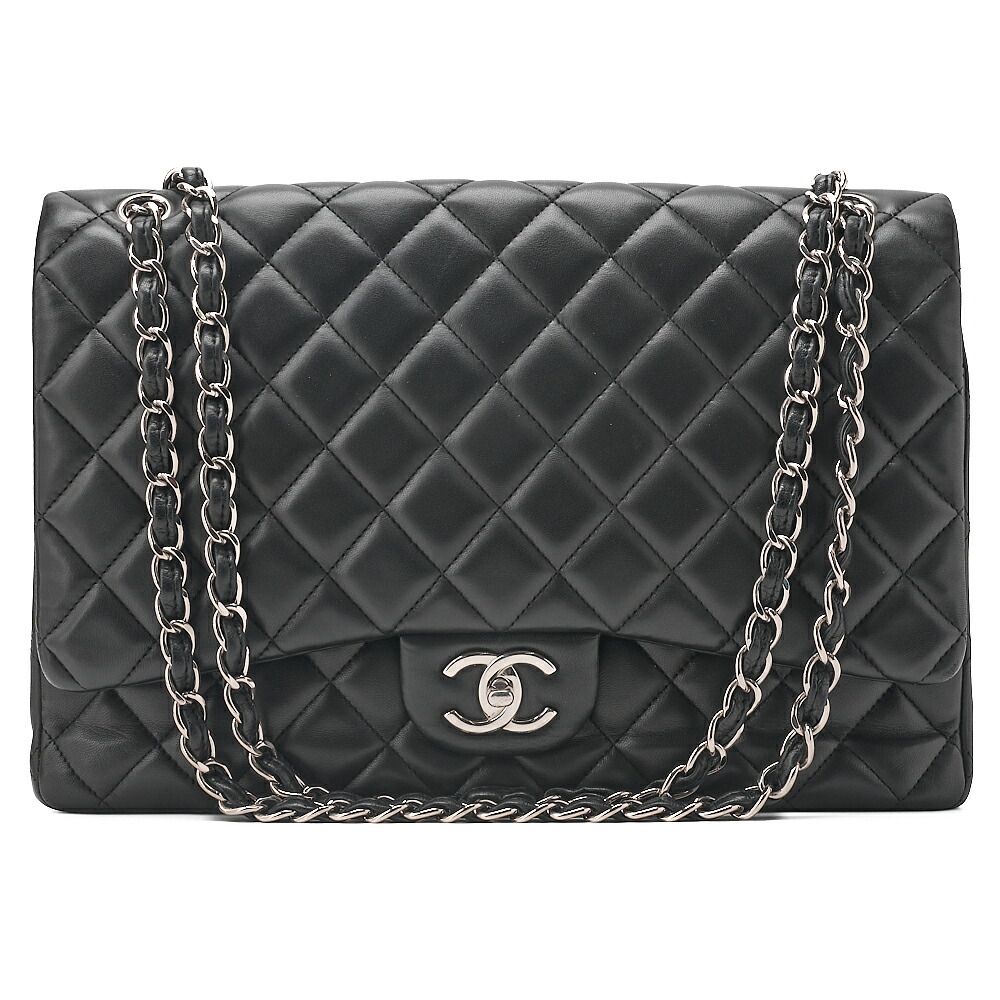 CHANEL シャネル チェーンショルダーバッグ デカマトラッセ 33cm　ダブルフラップ 　ラムスキン 　黒 （シルバー金具） レディース バッグ レディース【中古】【送料無料】