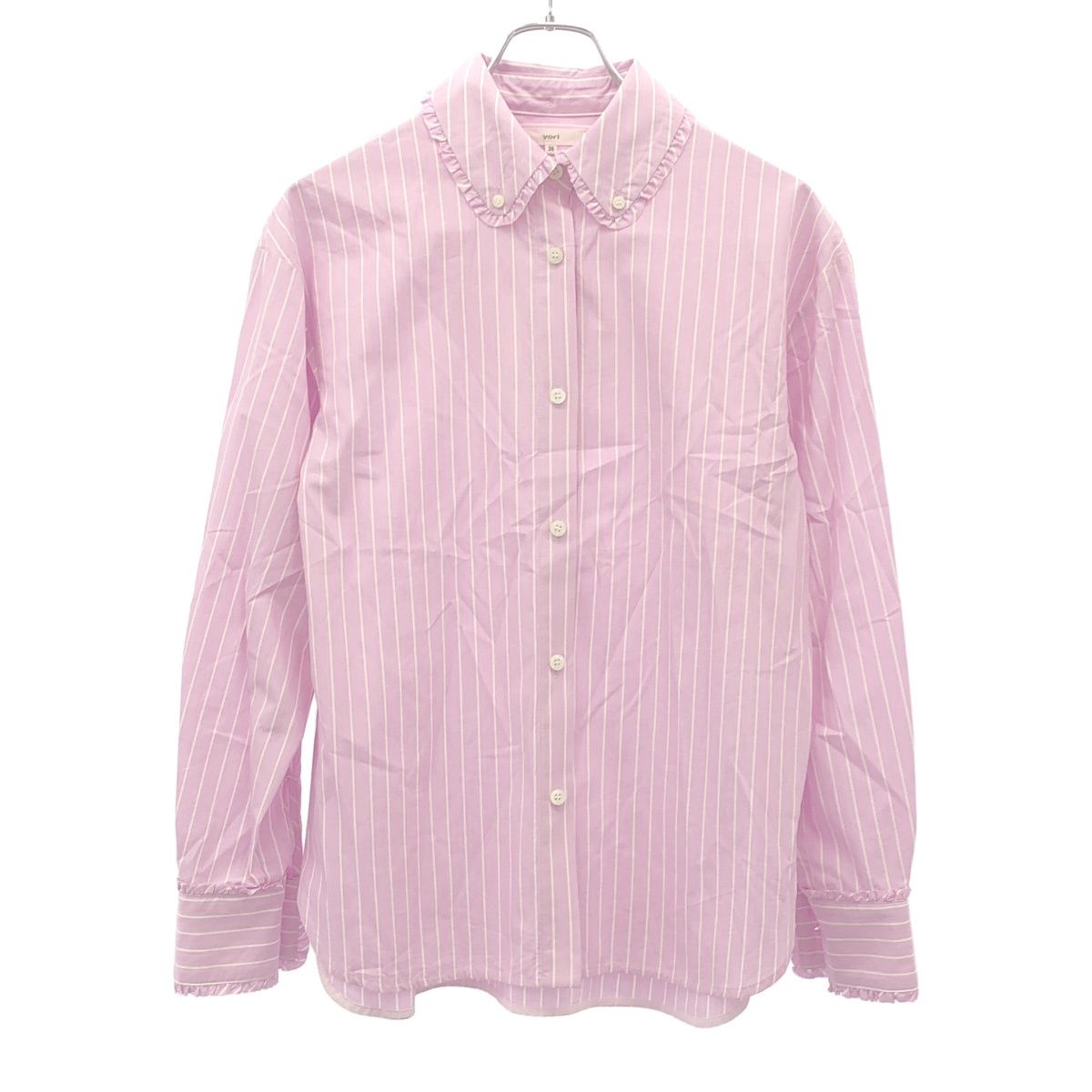 yori ヨリ ミニフリルストライプシャツ YR21-24136AW ピンク 36 9,585円
