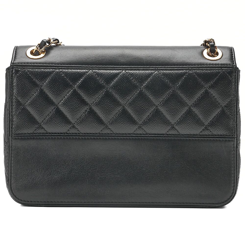CHANEL シャネル 　チェーンショルダーバッグ　マトラッセ　シングルフラップ　カーフスキン×キャビア型押しエナメルレザー 　黒 ゴールド金具 　レディース【中古】【送料無料】