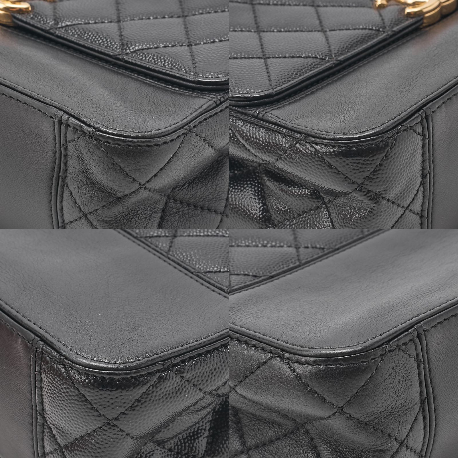 CHANEL シャネル 　チェーンショルダーバッグ　マトラッセ　シングルフラップ　カーフスキン×キャビア型押しエナメルレザー 　黒 ゴールド金具 　レディース【中古】【送料無料】
