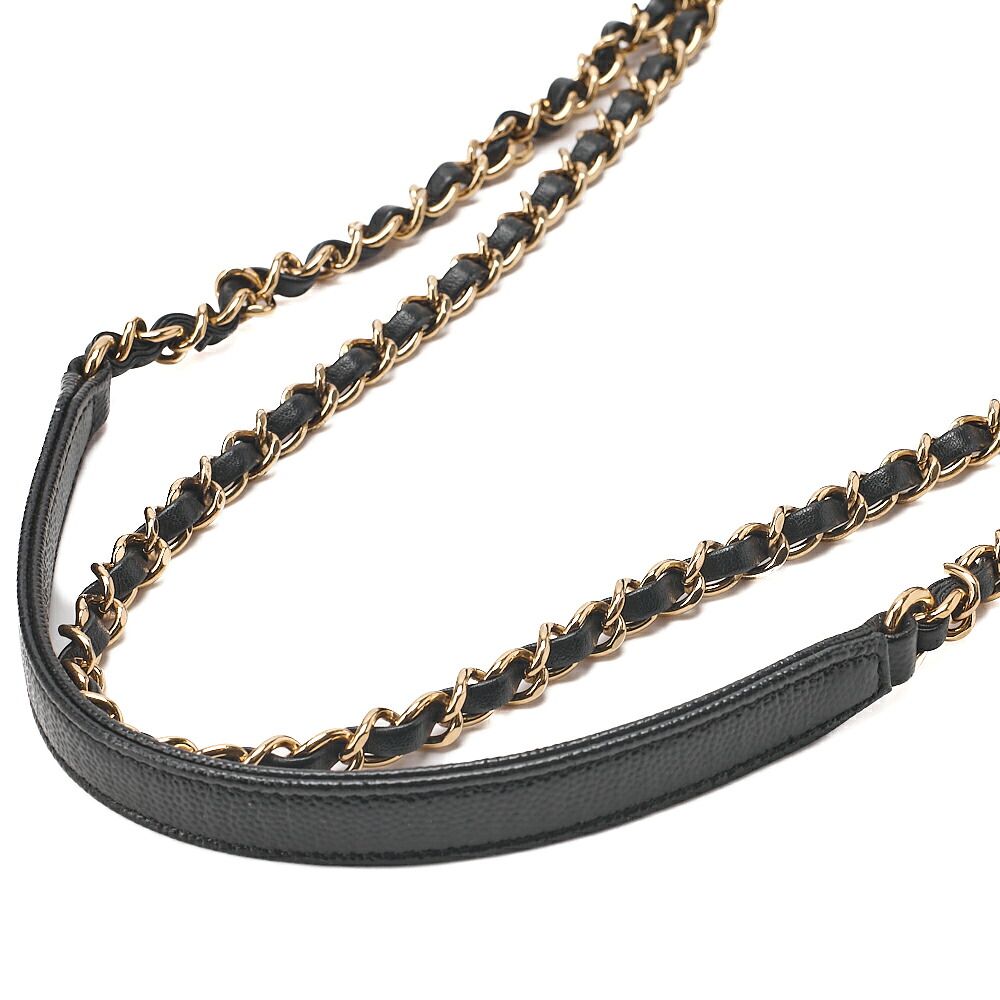 CHANEL シャネル 　チェーンショルダーバッグ　マトラッセ　シングルフラップ　カーフスキン×キャビア型押しエナメルレザー 　黒 ゴールド金具 　レディース【中古】【送料無料】