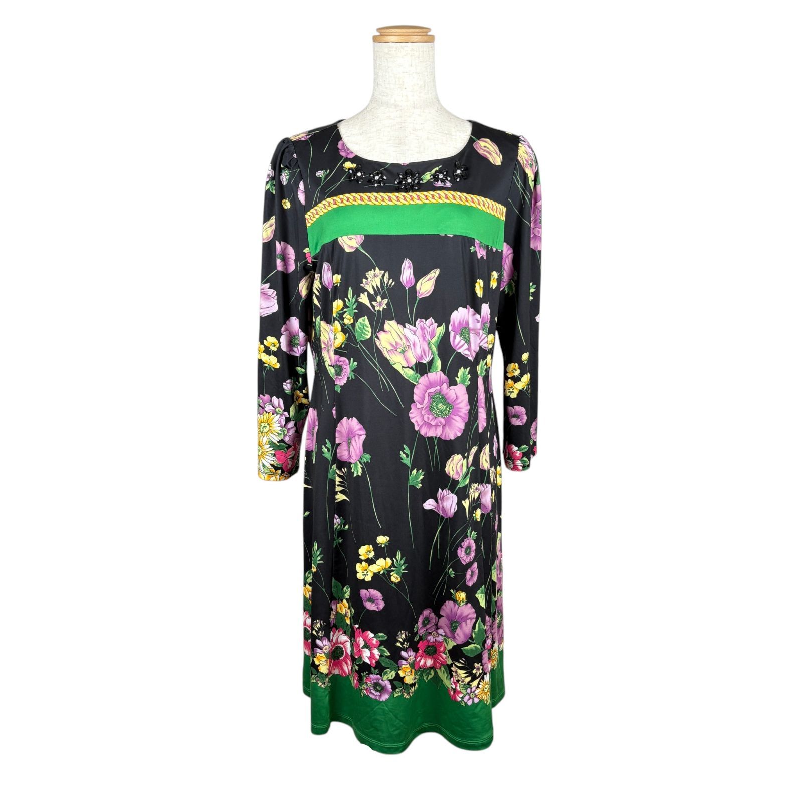 Super Beauty スーパービューティー ワンピース 42 XL ブラック 黒 花 
