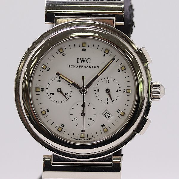 良品 稼働 IWC ダ・ヴィンチ SL クロノグラフ IW372801 QZ ホワイト文字盤 メンズ腕時計 0097900 8ERT MTM ABC29786