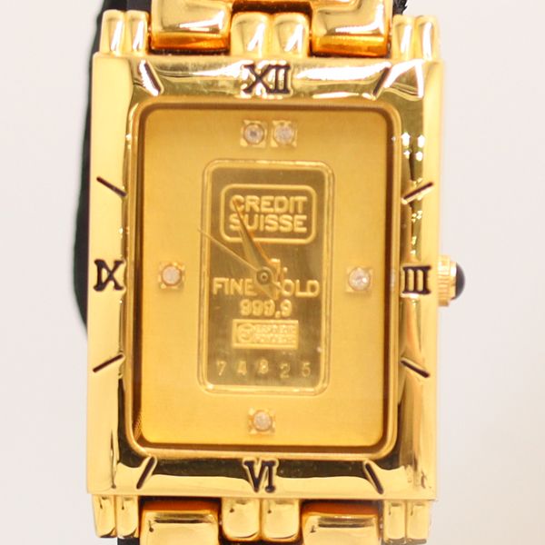 エルジン 999.9インゴット1g FK-928C QZ 5Pダイヤ ゴールド文字盤 メンズ腕時計 4930200 7KHT NGC ABC30188