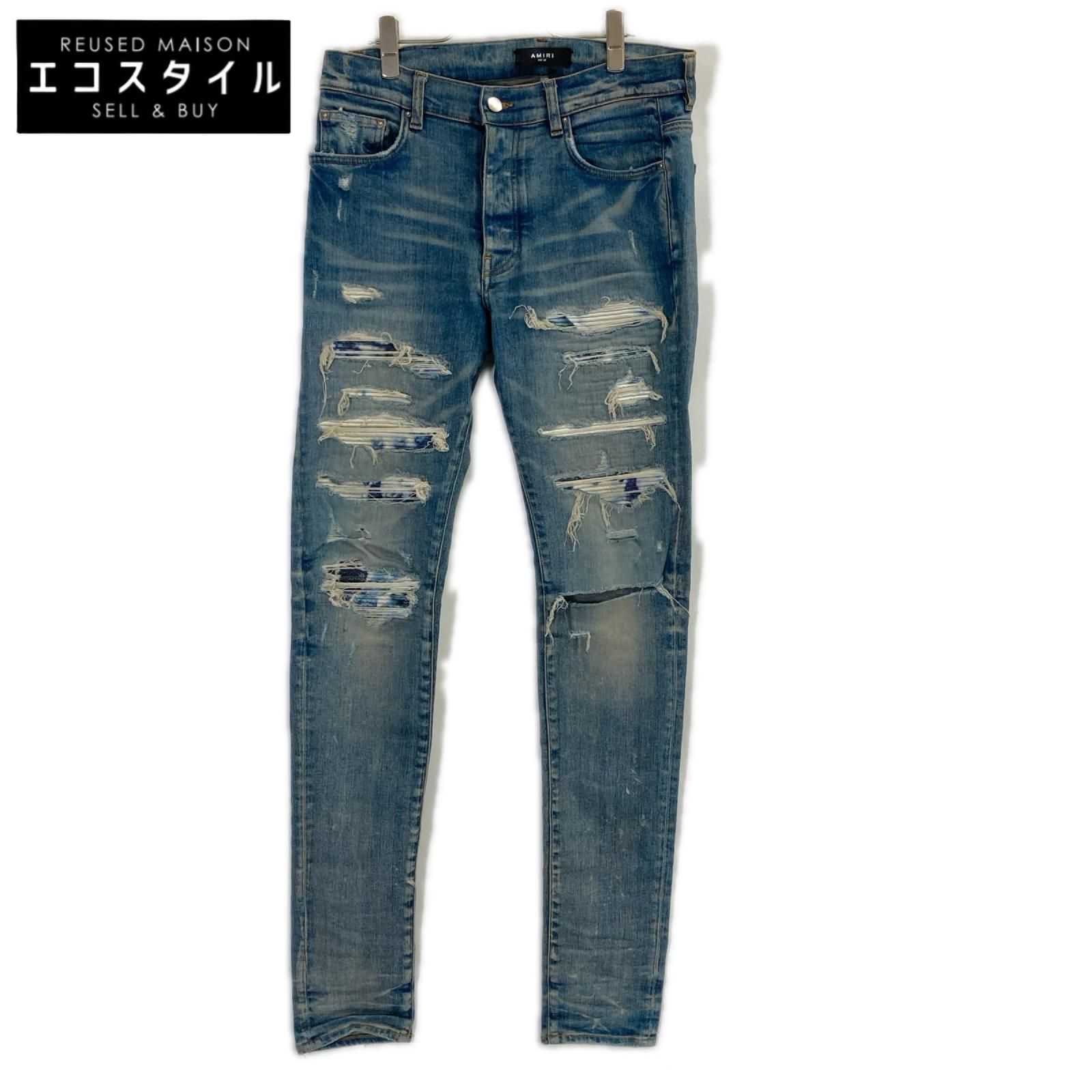 AMIRI　アミリ　SR3SS22MDS006SANDS ブルー クラッシュ加工 スリムデニム　32