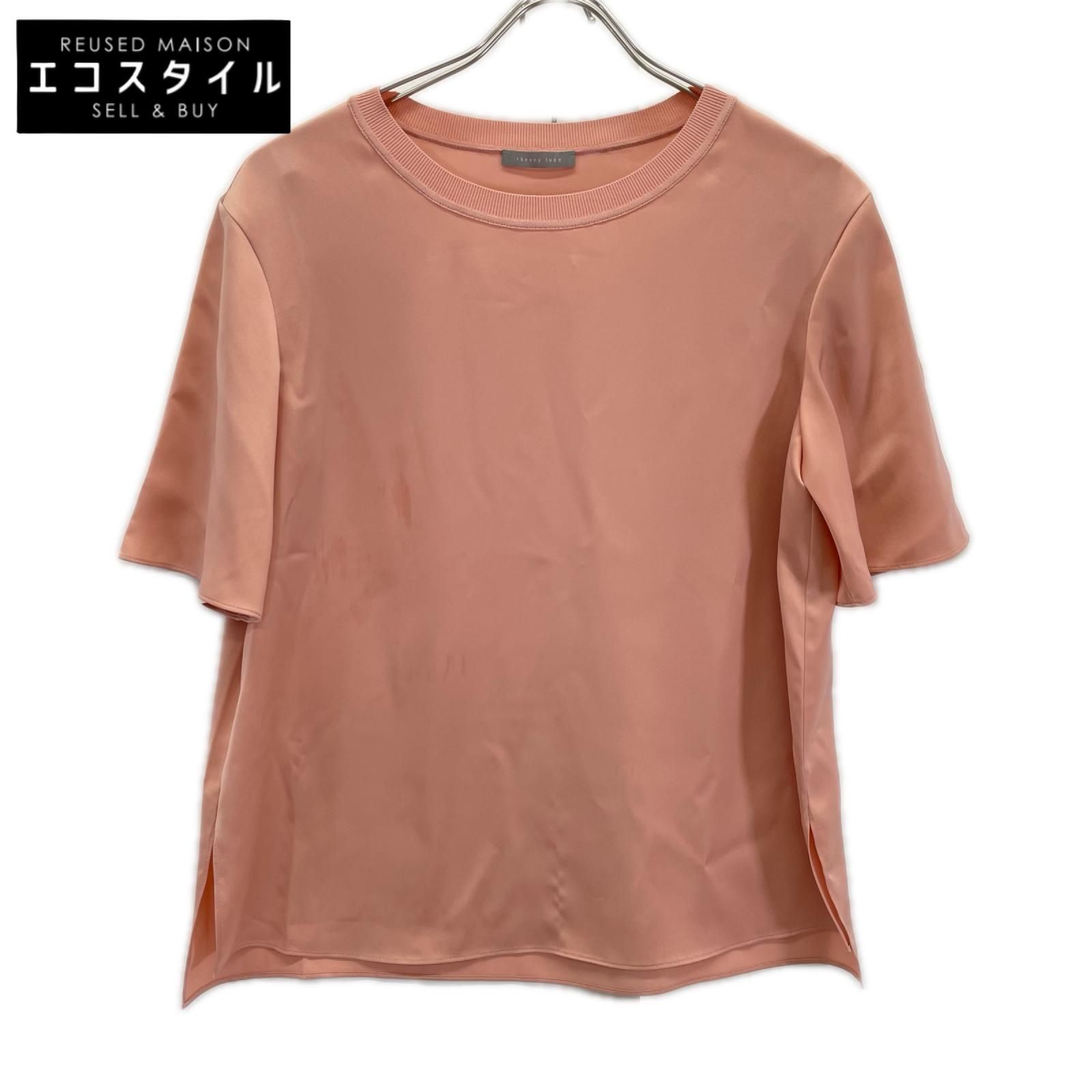 theory luxe　セオリーリュクス　25年製 ピンク レーヨン フレンチスリーブ サイドスリット ブラウス　38