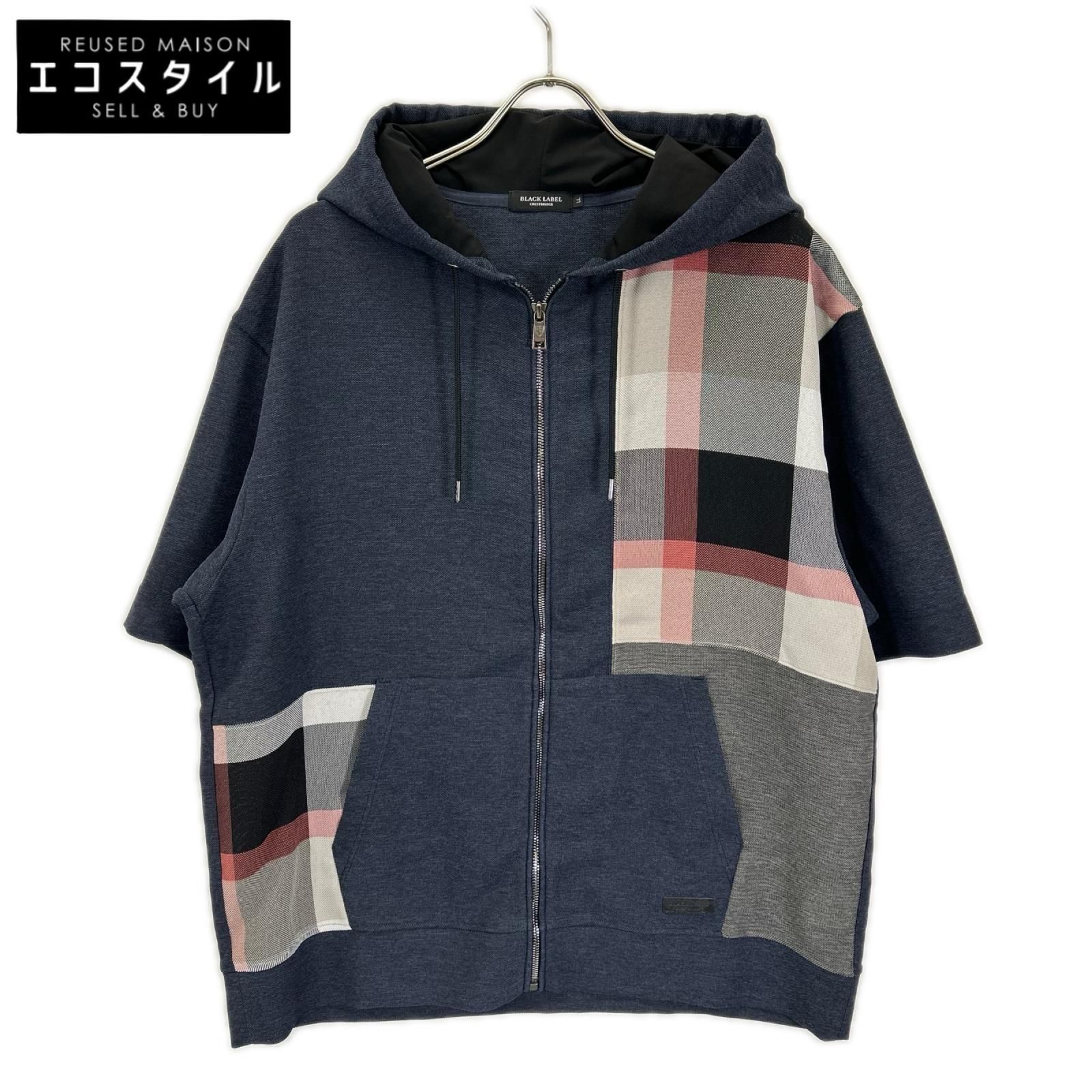 BLACK LABEL CRESTBRIDGE　ブラックレーベルクレストブリッジ　26年 ネイビー カラミチェックパッチワークフーディー　LL