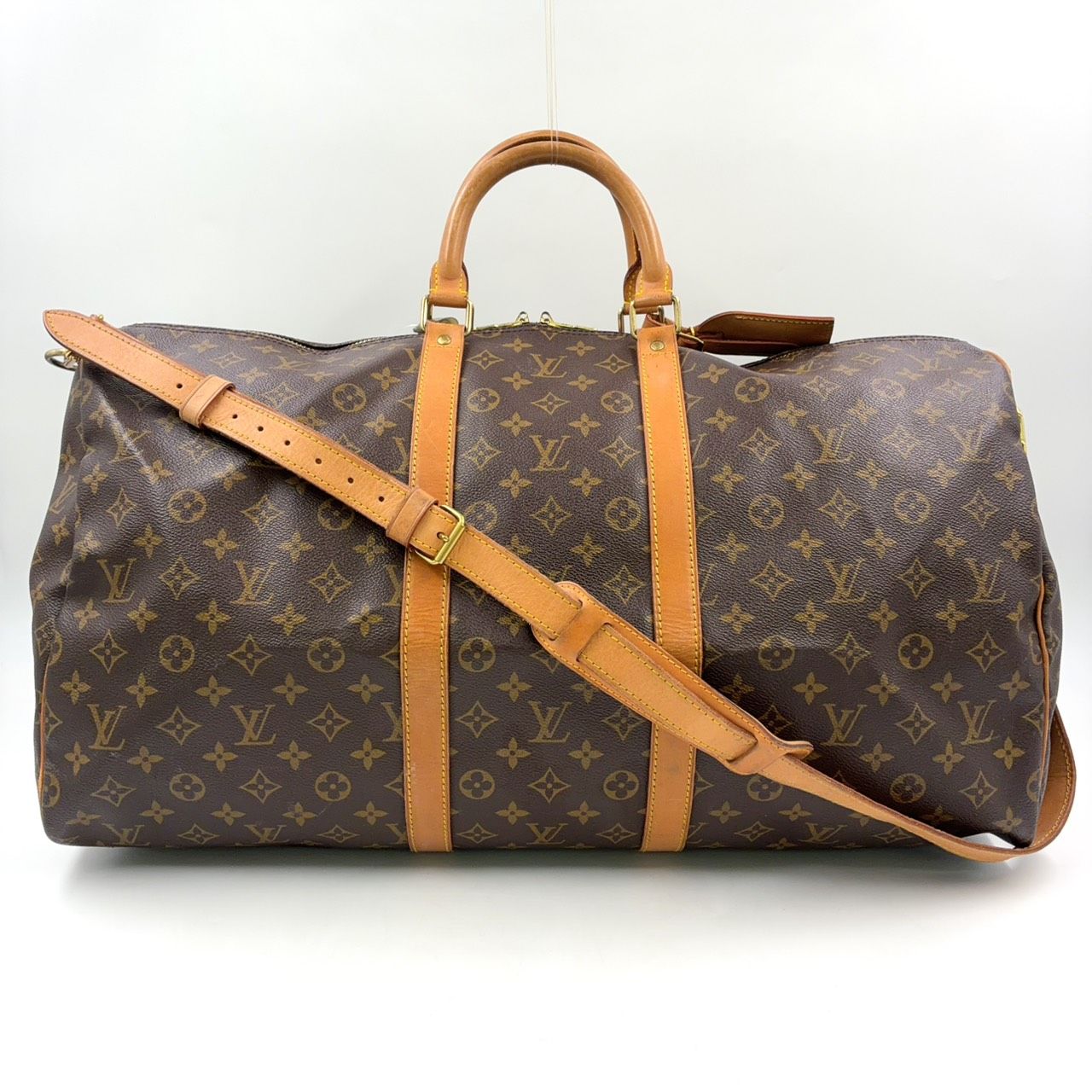 【新着】LOUIS VUITTON キーポル バンドリエール55 モノグラム レザー PVC ブラウン ボストンバッグ ゴールド M41414