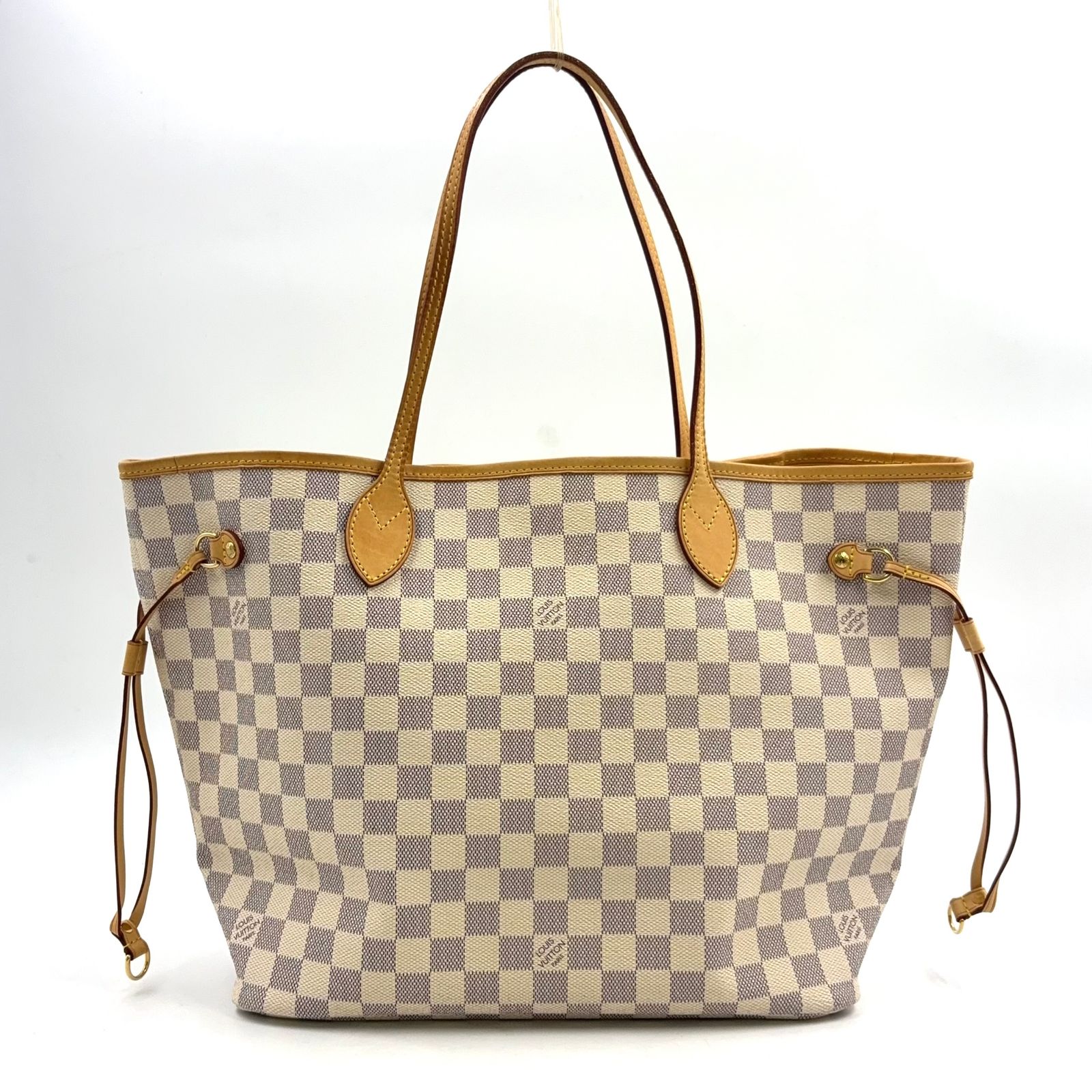 【新着】LOUIS VUITTON ネヴァーフルMM ダミエアズール レザー PVC オフホワイト ライトブラウン トートバッグ ゴールド N51107