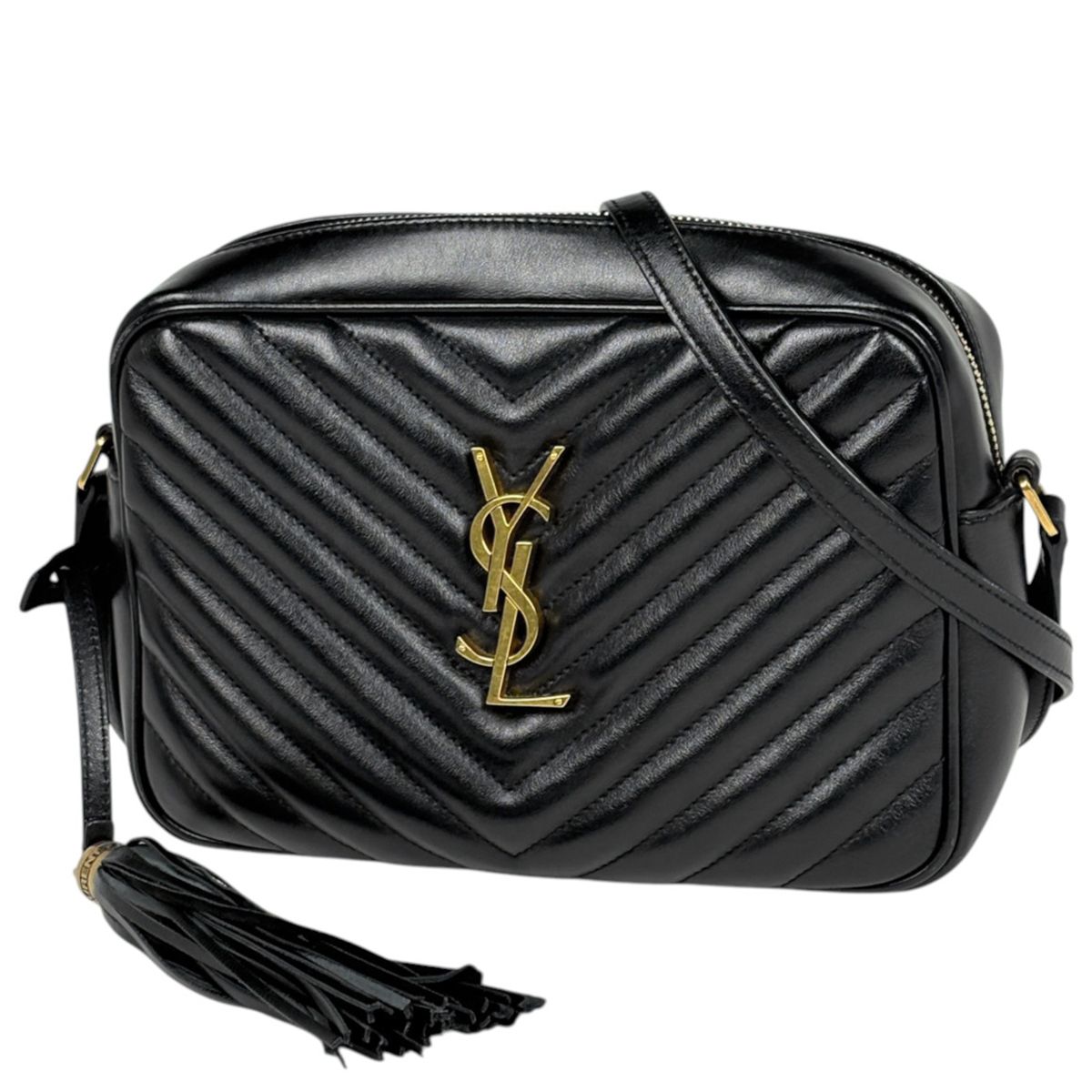 イヴ・サンローラン YVES SAINT LAURENT ショルダーバッグ ルー フリンジ レザー ブラック レディース 【中古】