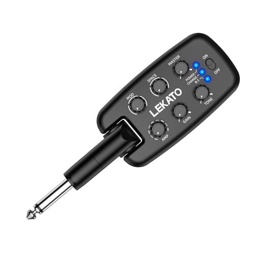 LEKATO ギターヘッドホンアンプ Bluetooth5.0対応 充電式 ポータブル プラグインアンプ 9種類アンプモデル 6種類エフェクト 180°回転プラグ OTG録音対応 エレキギター/ベース用 静音練習 初心者向け★m