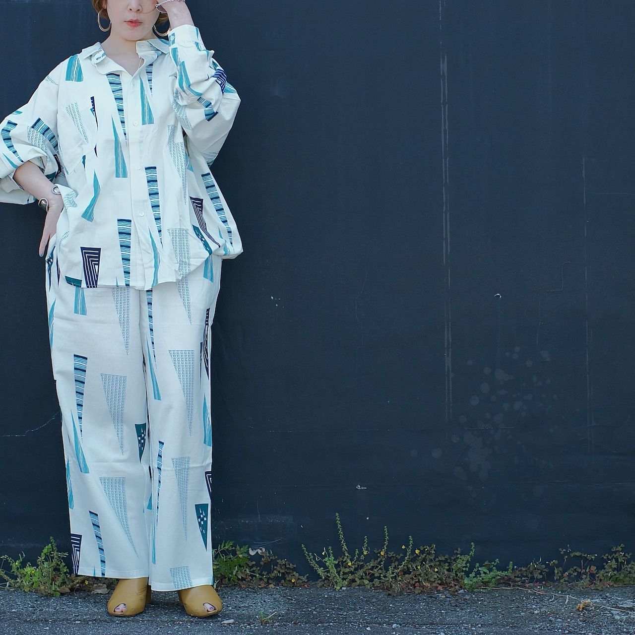 -新品- 【modem design】atomic pattern easy pants (white) | モデムデザイン アトミック柄 イージーパンツ ホワイト Lサイズ M-2210860