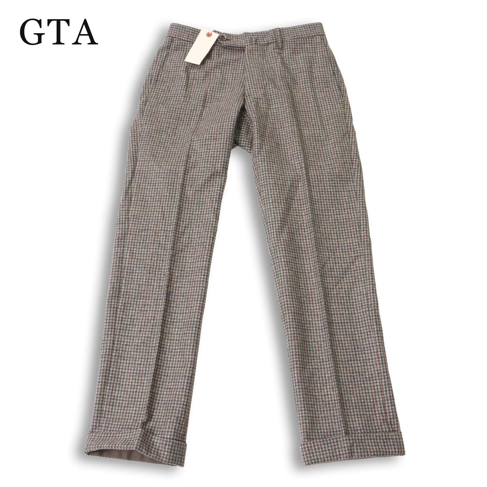 【美品】 GTA ジーティーアー 秋冬 EDIFICE別注★ ウール100% ツイード ガンクラブチェック スラックス パンツ Sz.44 メンズ
