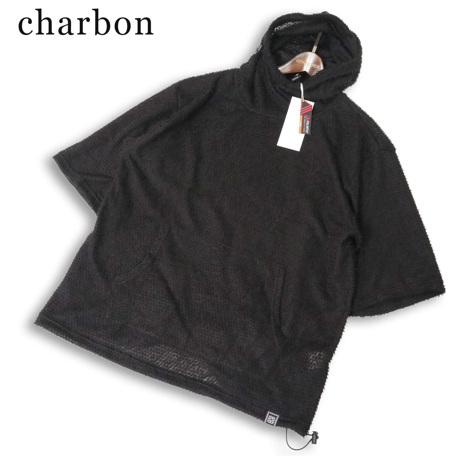 【新品 25AW】 charbon シャルボン 【POLARTEC ALPHA HALF SLEEVE HOODIE】5分袖 プルオーバー パーカー Sz.L メンズ 黒