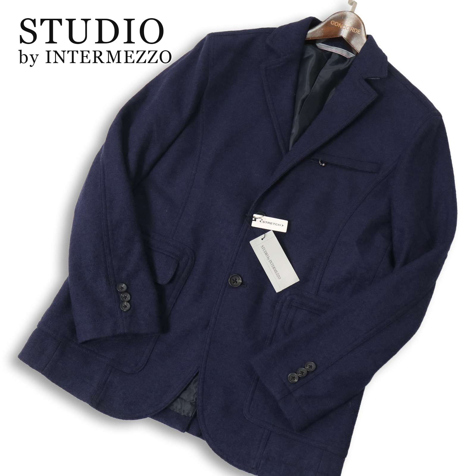 【新品】 STUDIO by INTERMEZZO インターメッツォ レナウン 秋冬★ ストレッチ ウール テーラードジャケット Sz.M メンズ 紺 9,668円