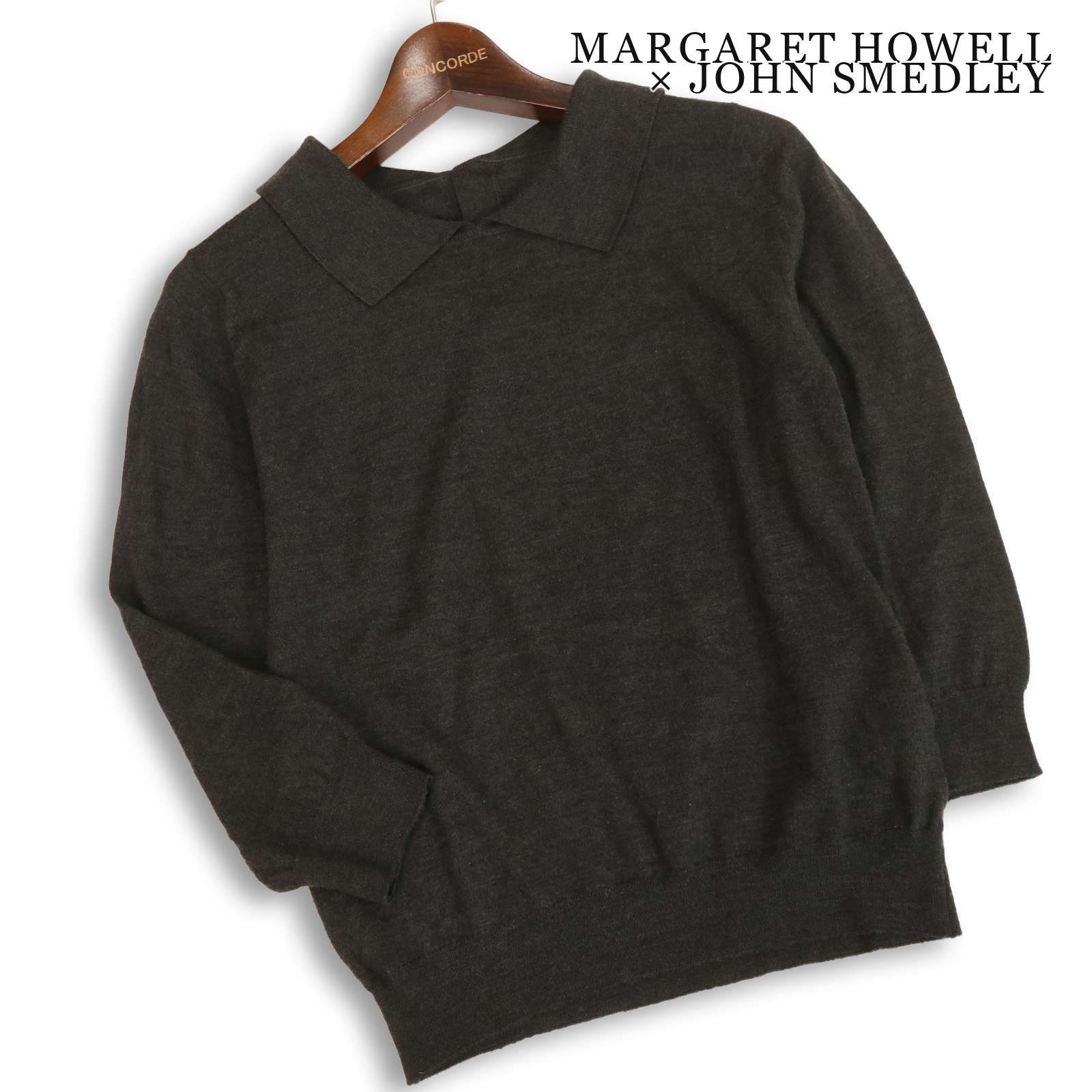 MARGARET HOWELL × JOHN SMEDLEY マーガレットハウエル ジョンスメドレー 衿付き ウール ニット セーター Sz.2 レディース