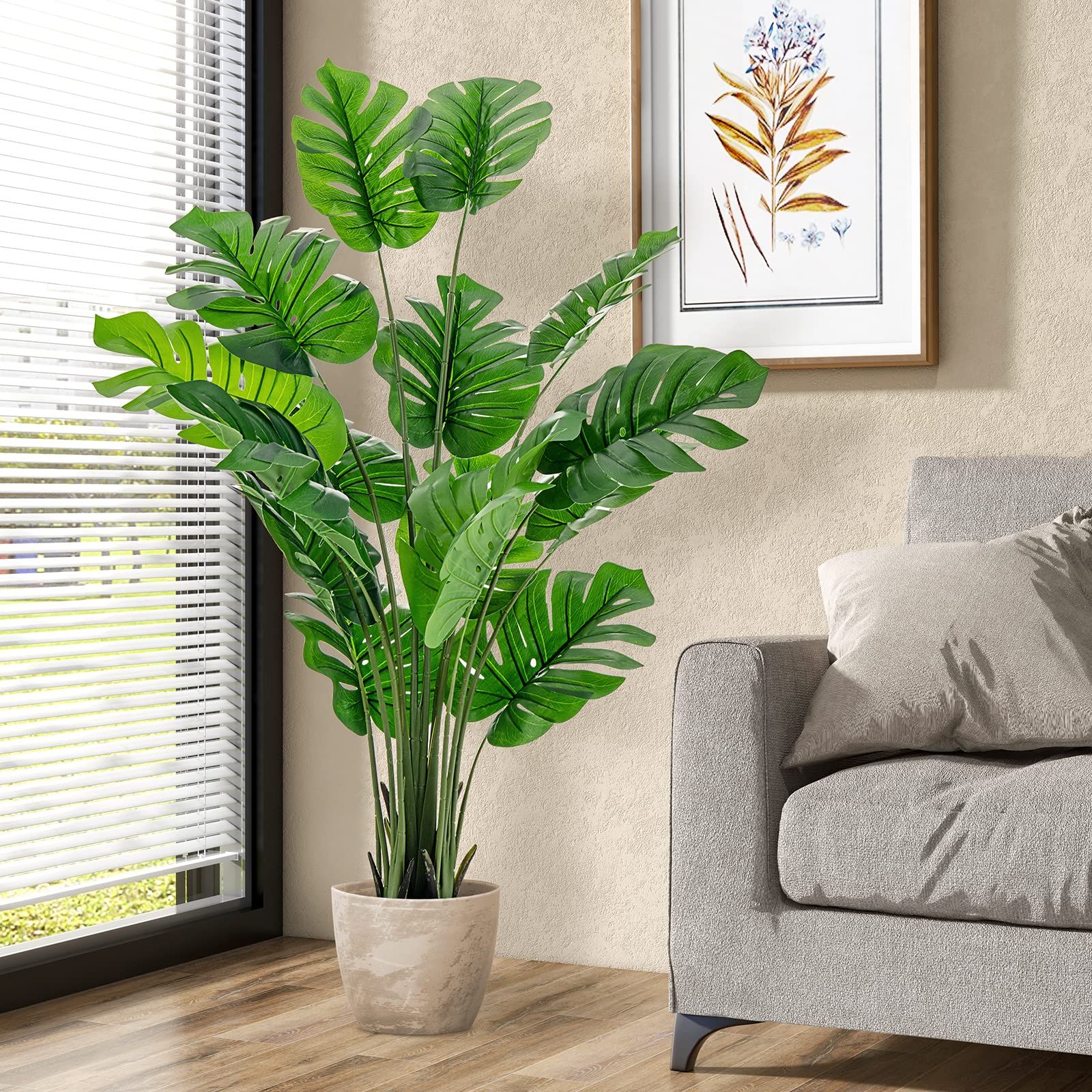 TANGKULA 人工 観葉植物 フェイク 150cm 1本 モンステラ フェイクグリーン 大型 造花 光触媒 インテリア 室内 屋外 フェイク植物 人工観葉植物 水やり不要 枯れない 盆栽植物ma