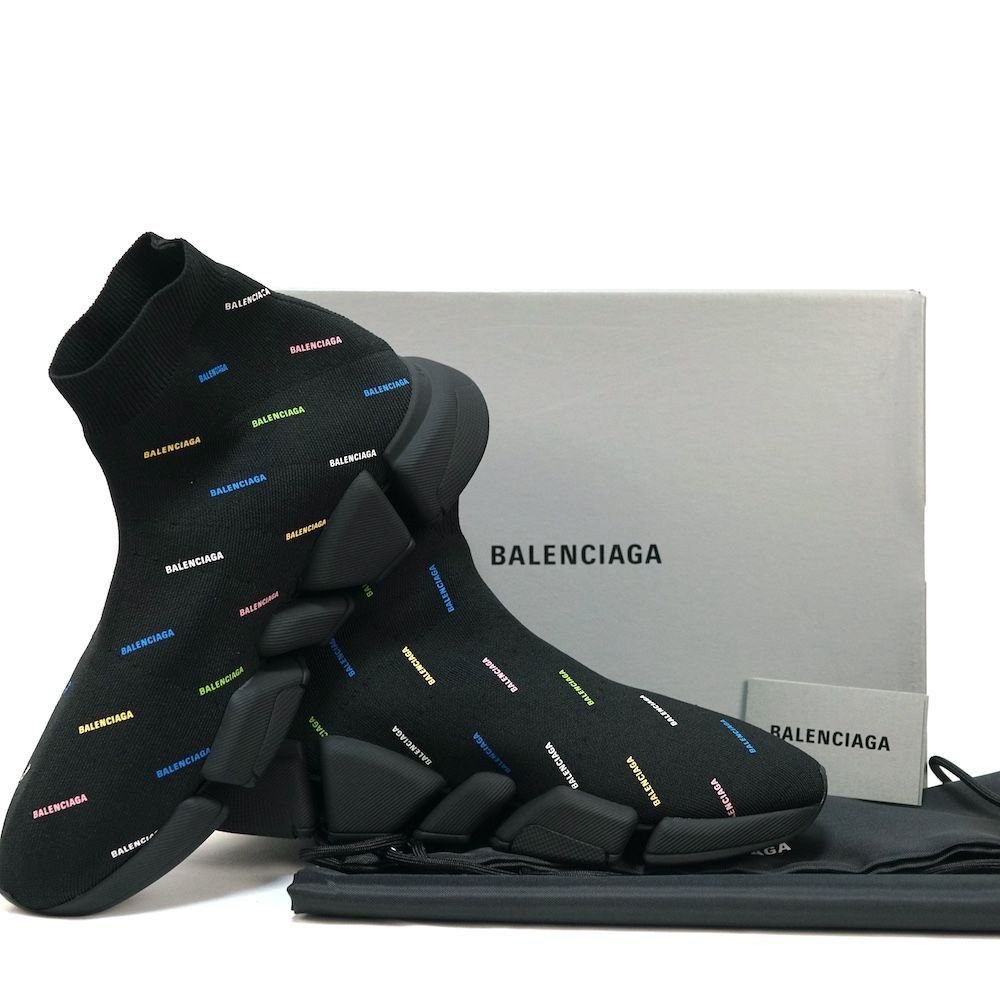 BALENCIAGA バレンシアガ スピード 2.0 オールオーバー ロゴ ソックス スニーカー ブラック 42サイズ（約27.5cm） 617239 W2DF0 新品未使用