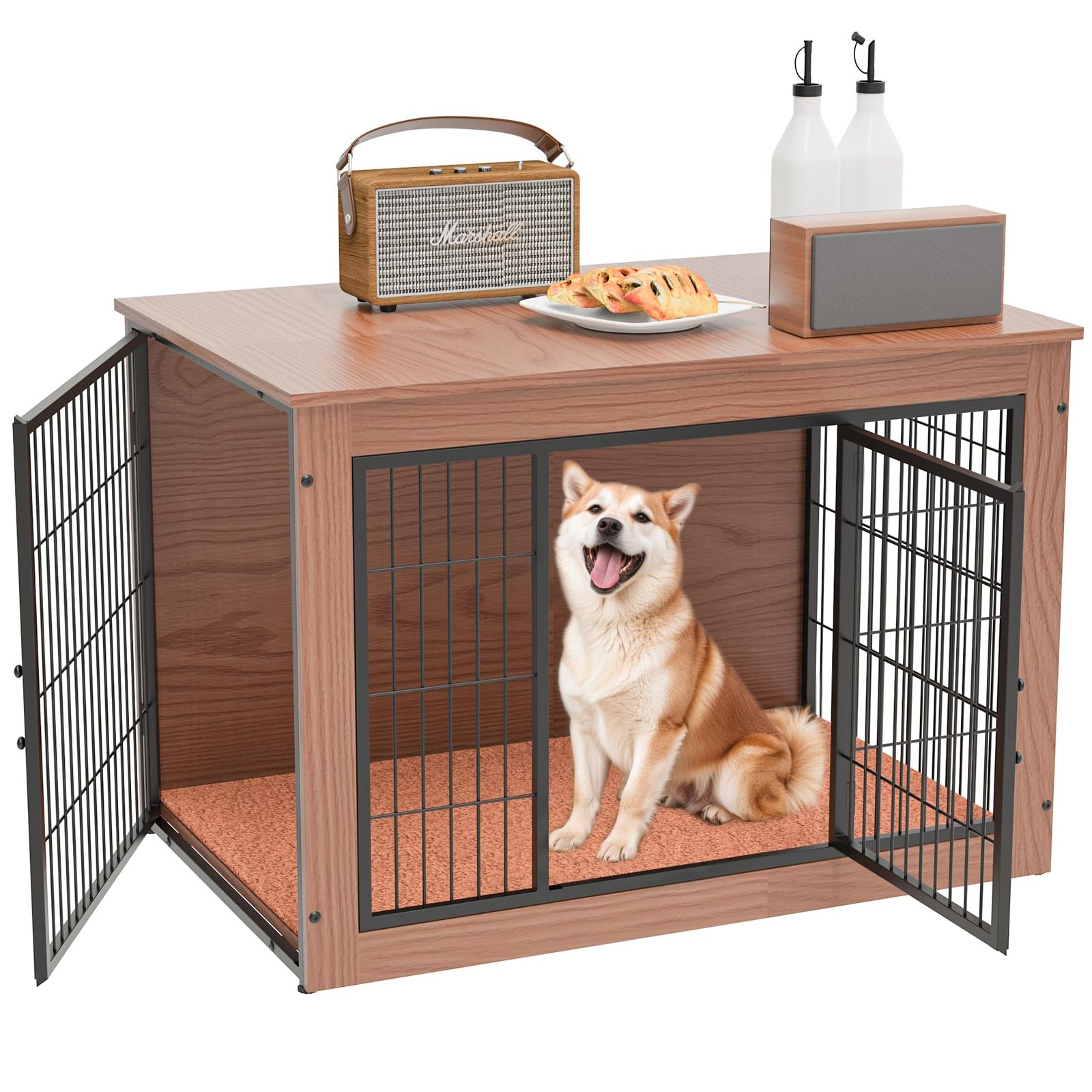 犬 ケージ ペットケージ 犬 サークル 小中大型犬用 幅98×奥行65×高さ68cm 屋根付き 室内 毛布付き 木製 耐荷重100kg 掃除しやすい 二つのドア 丈夫 頑丈 安定感高い オシャレ 犬 ゲージ ペットゲージ ブラウン