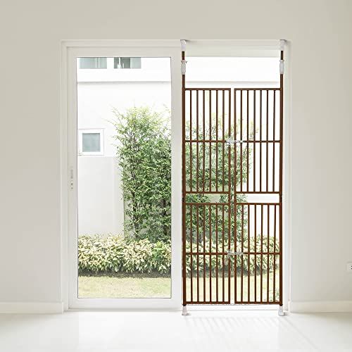 【ブラウン】 OSJ ペットケージ ペット用 ハイタイプ 高さ調節対応 205～285cm ドア ケージ 取付幅85～91cm 留守番 保護 ネコ 脱走防止 柵 フェンス 猫用 多頭飼い 多頭 スチール 通風性 新生活 180度開閉 逃亡防止柵 スチール …