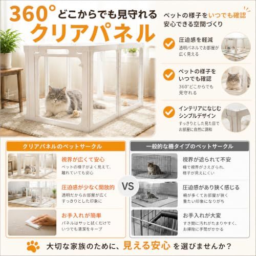 ペットサークル 折りたたみ ペットフェンス 透明アクリル板 吸盤付き
