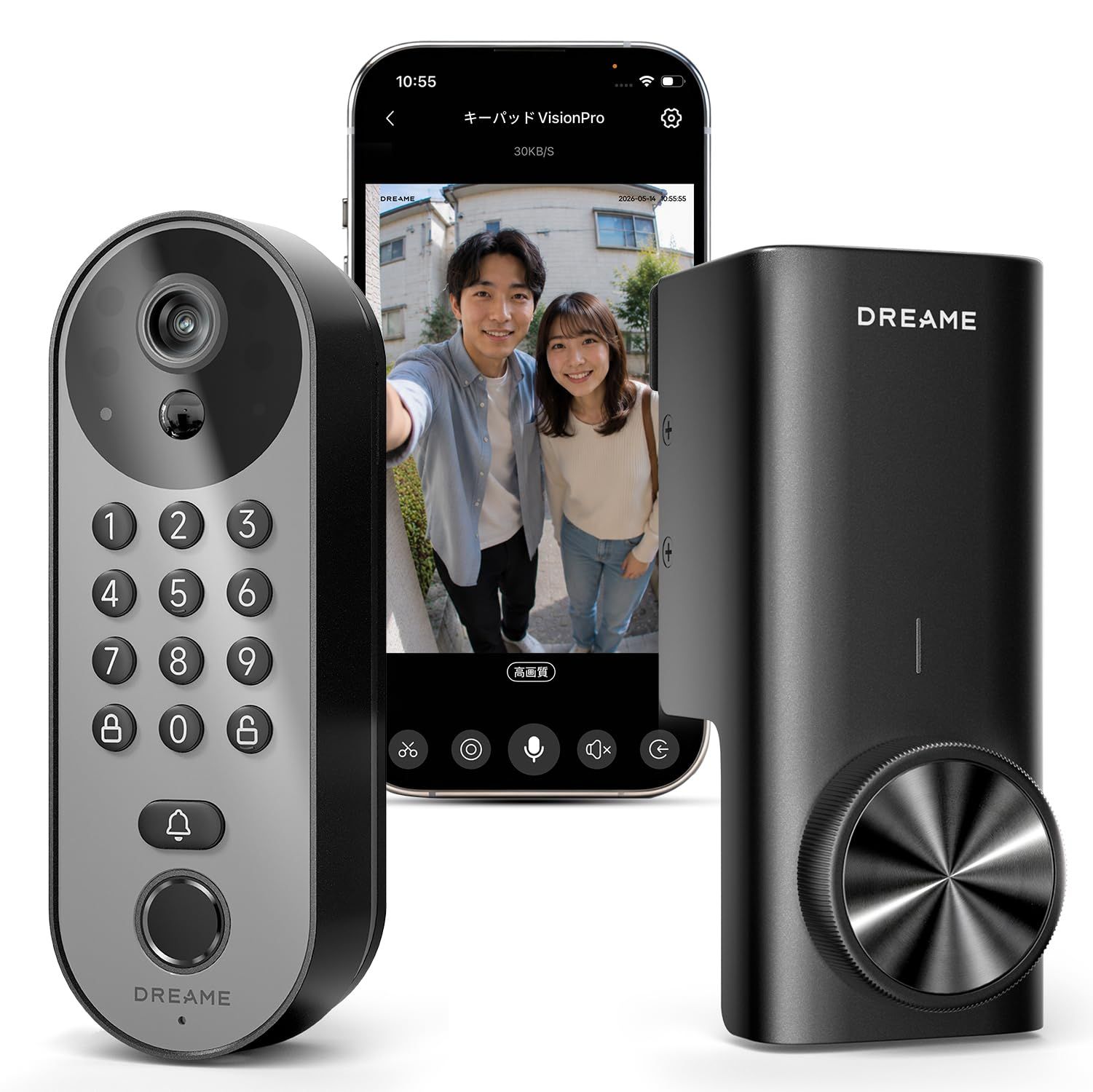 Dreame スマートロック Vision Pro スマートキー オートロック カメラ付き 玄関ドア 後付け AI指紋認証 Wi-Fi直結 2K見守り ドアベル一体型 工事不要 Alexa/Google Assistant対応